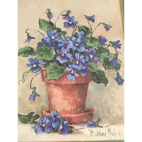 Barbara Mock Print Matted Rustic Distressed Framed Purple Violets Floral Flowers - Picture 5 of 12